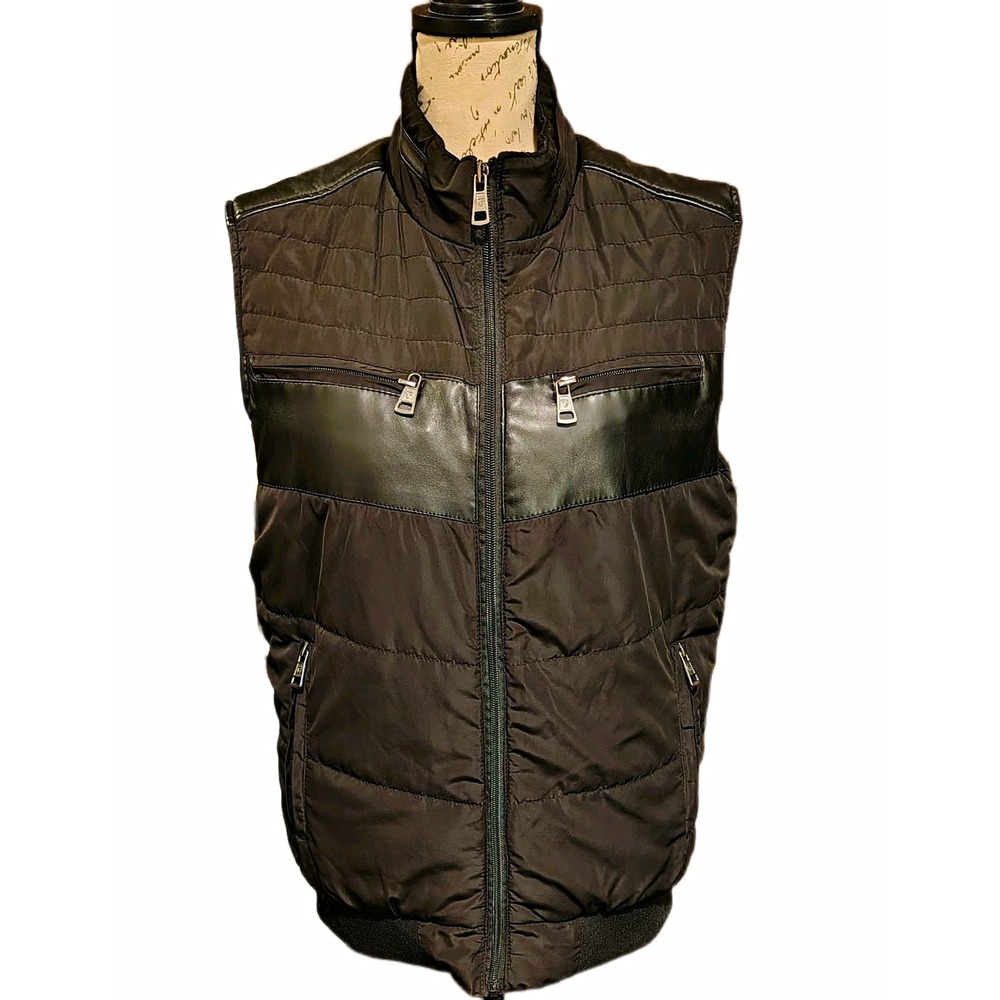Fried Denim Mens Streetwear Black Puffer Vest Full Zip Stand-Up Collar Pockets M